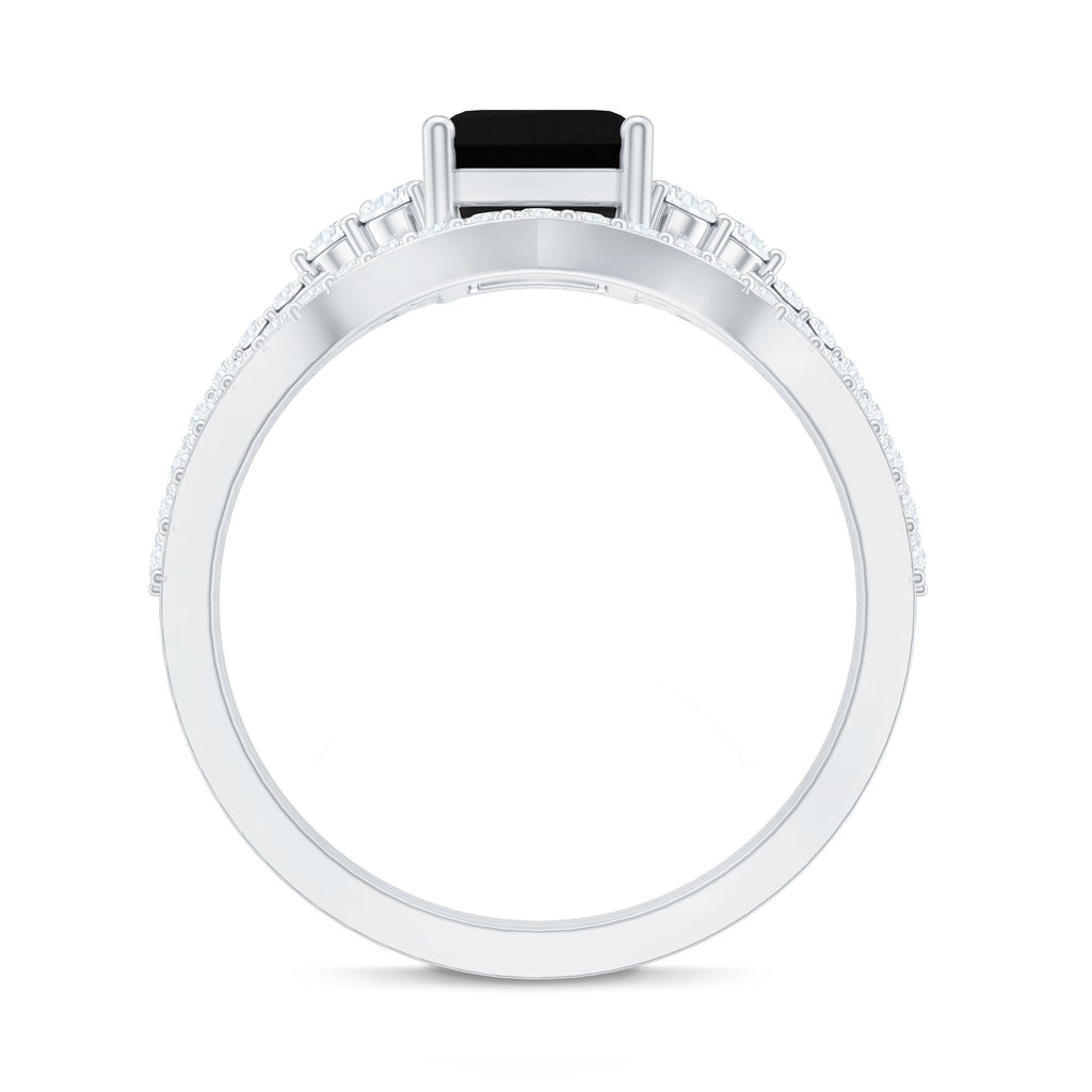 Certified 1.6 Carat Emerald Cut Lab Grown Black and White Diamond Wedding Ring Set
