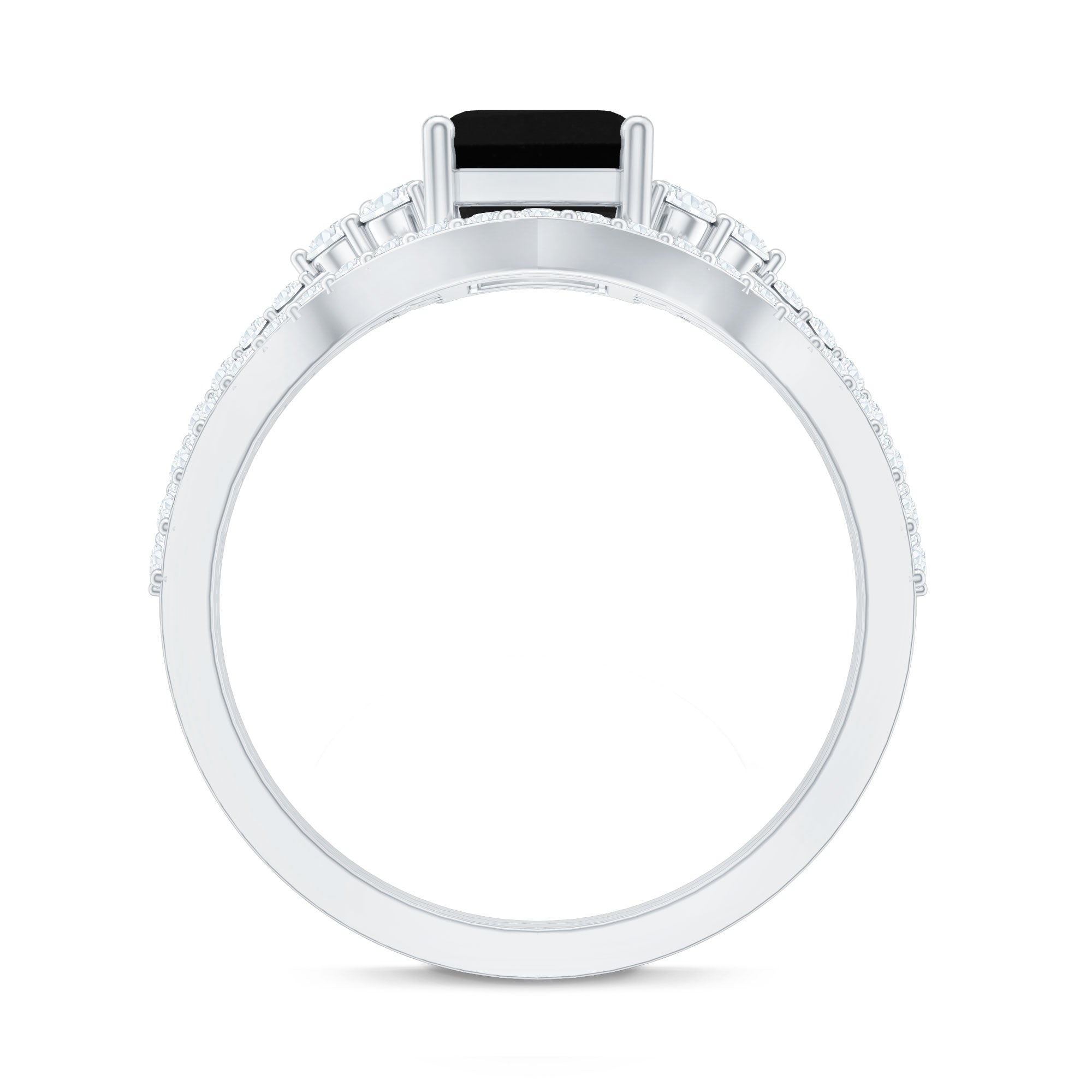 Certified 1.6 Carat Emerald Cut Lab Grown Black and White Diamond Wedding Ring Set