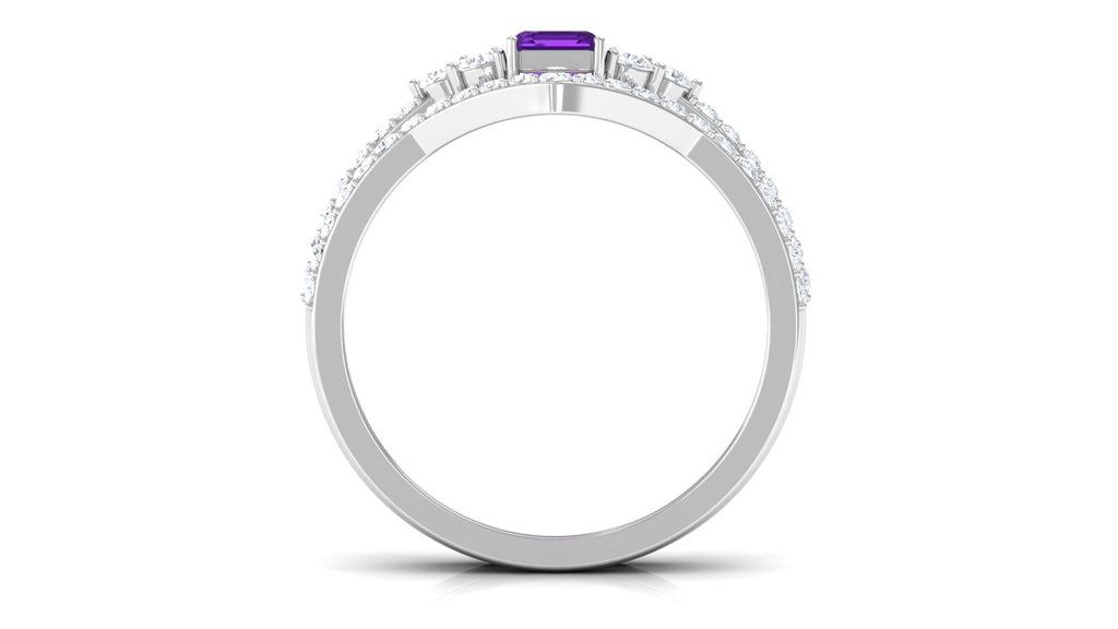 Genuine 1.4 Carat Emerald Cut Amethyst Wedding Ring Set with Diamond