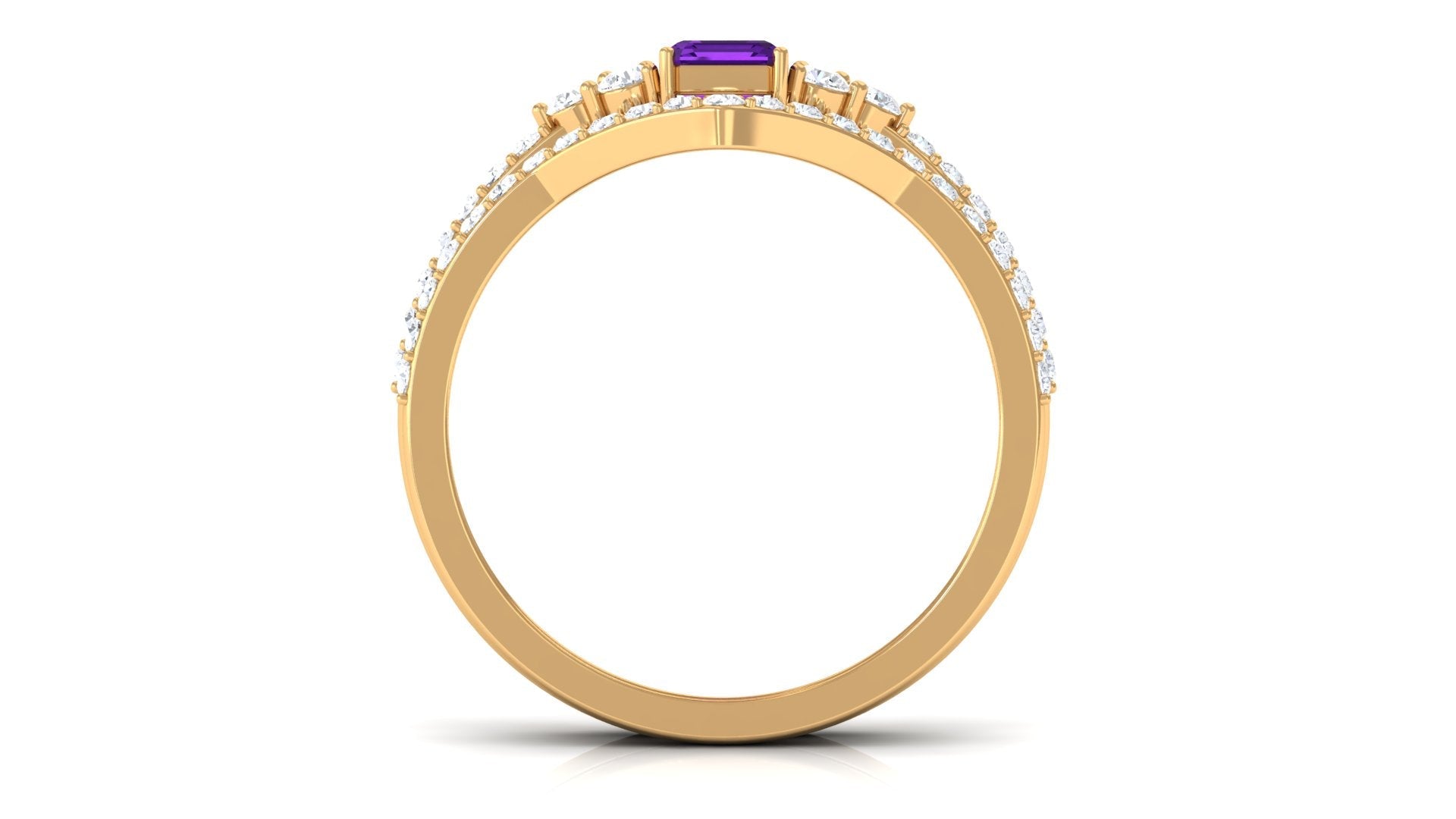Genuine 1.4 Carat Emerald Cut Amethyst Wedding Ring Set with Diamond