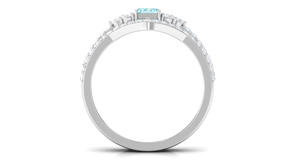 Genuine Aquamarine and Diamond Emerald Cut Wedding Ring Set with Certificate