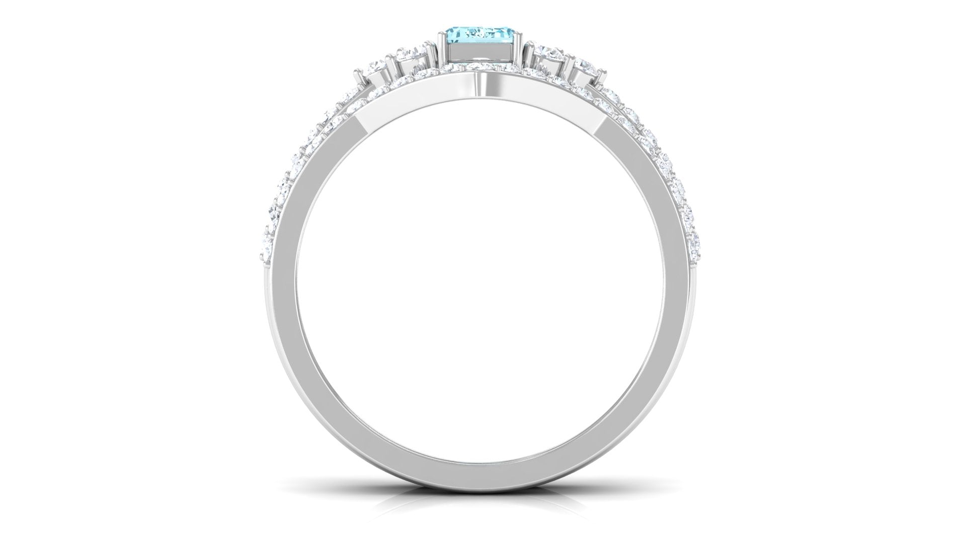 Genuine Aquamarine and Diamond Emerald Cut Wedding Ring Set with Certificate