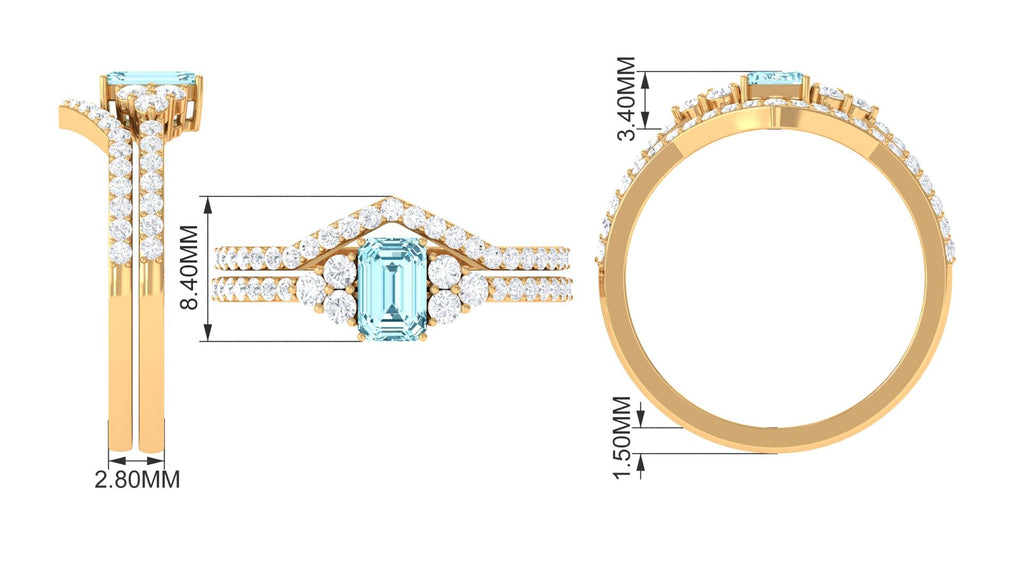 Genuine Aquamarine and Diamond Emerald Cut Wedding Ring Set with Certificate