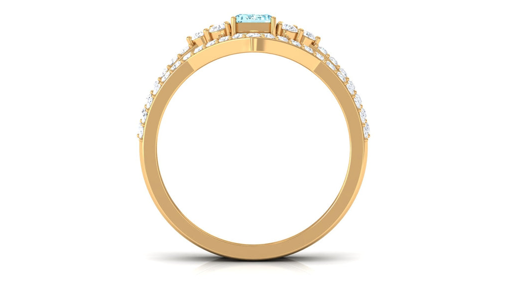 Genuine Aquamarine and Diamond Emerald Cut Wedding Ring Set with Certificate