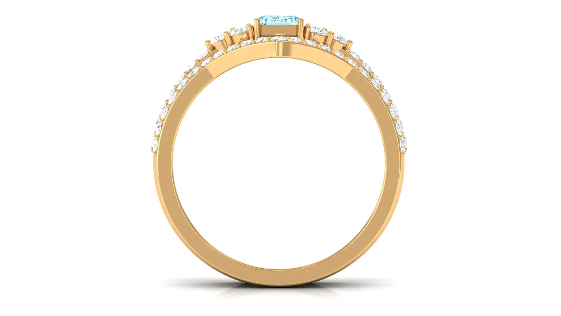 Genuine Aquamarine and Diamond Emerald Cut Wedding Ring Set with Certificate