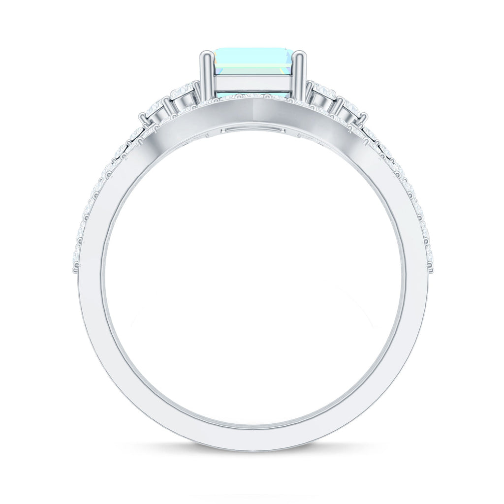 2 Carat Emerald Cut Ethiopian Opal Bridal Ring Set with Diamond Band