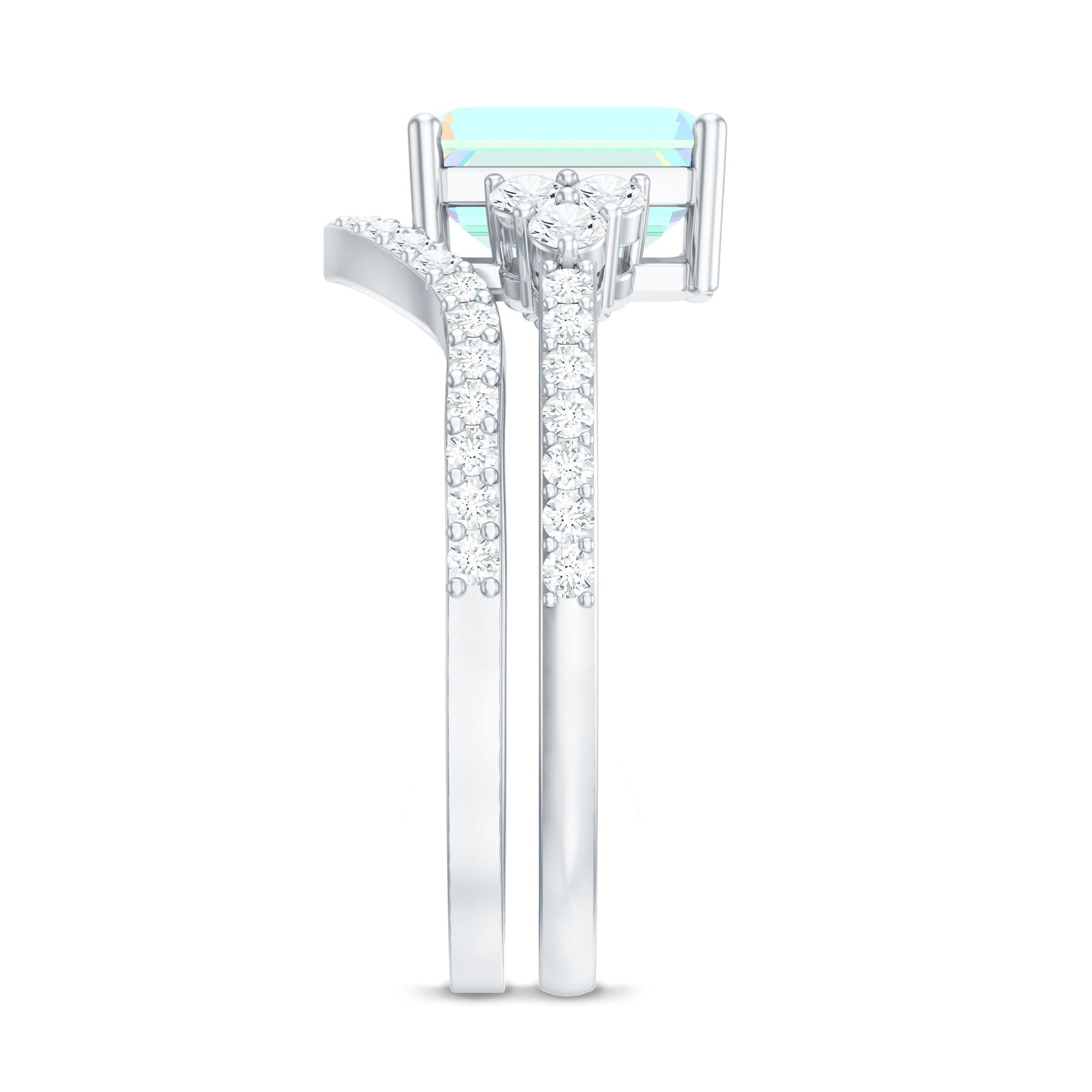 2 Carat Emerald Cut Ethiopian Opal Bridal Ring Set with Diamond Band