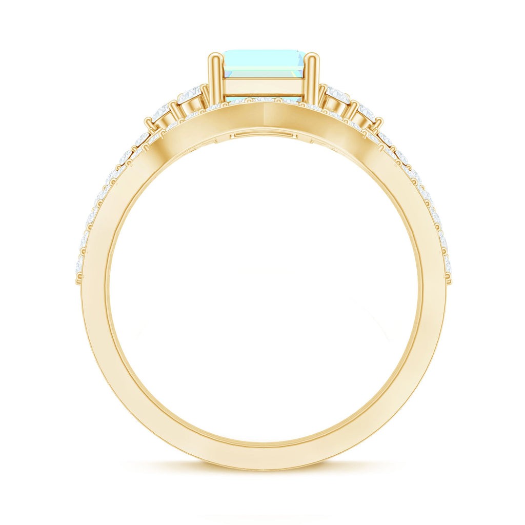 2 Carat Emerald Cut Ethiopian Opal Bridal Ring Set with Diamond Band