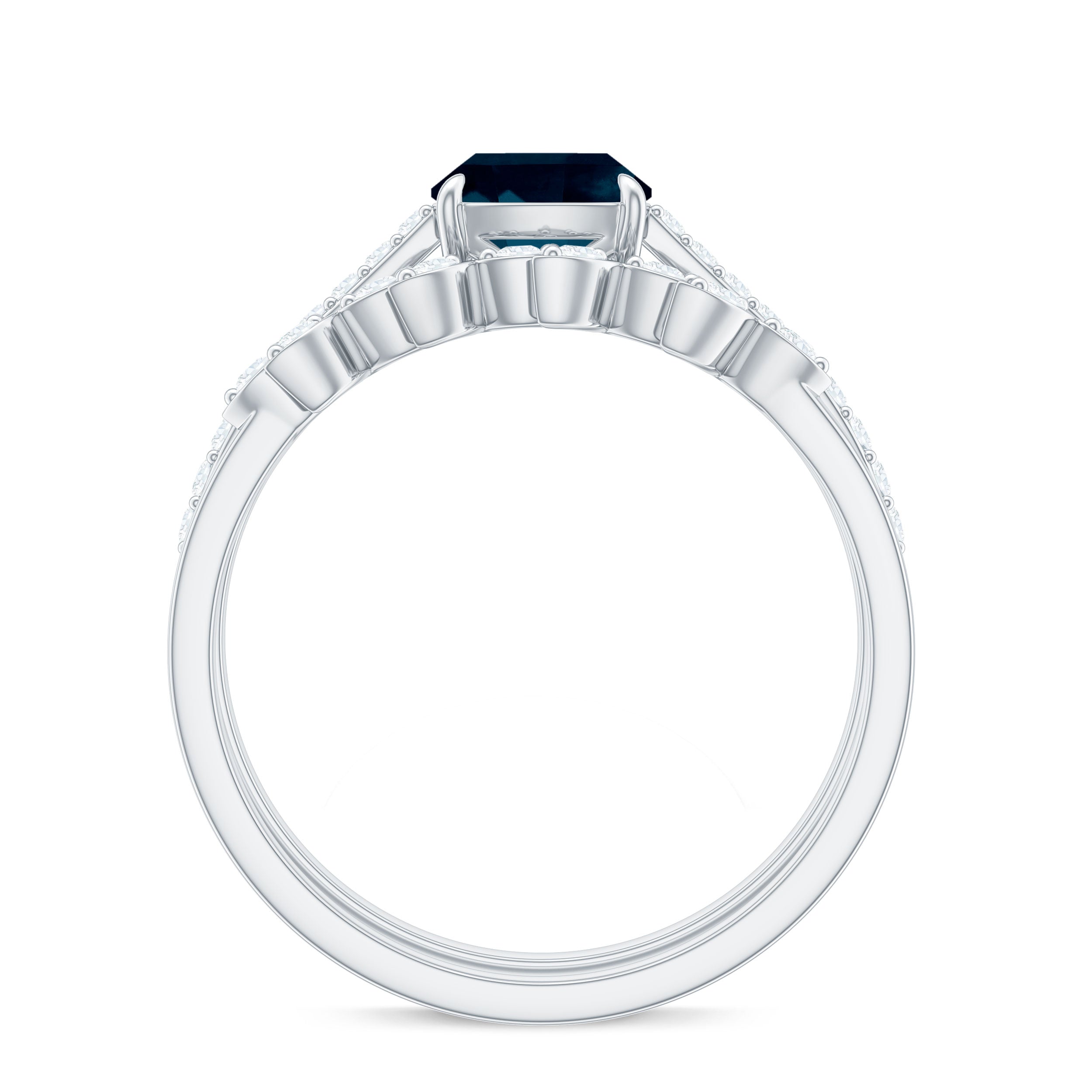 2.8 Carat Cushion Cut London Blue Topaz and Diamond Engagement Ring with Wedding Band