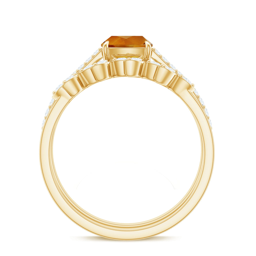 Certified 2.2 Carat Citrine and Diamond Wedding Bridal Ring Set of 2