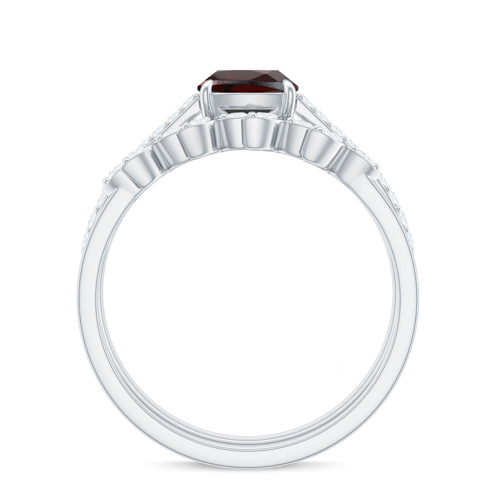 3.2 Carat Natural Cushion Cut Garnet Diamond Wedding Bridal Ring Set of 2