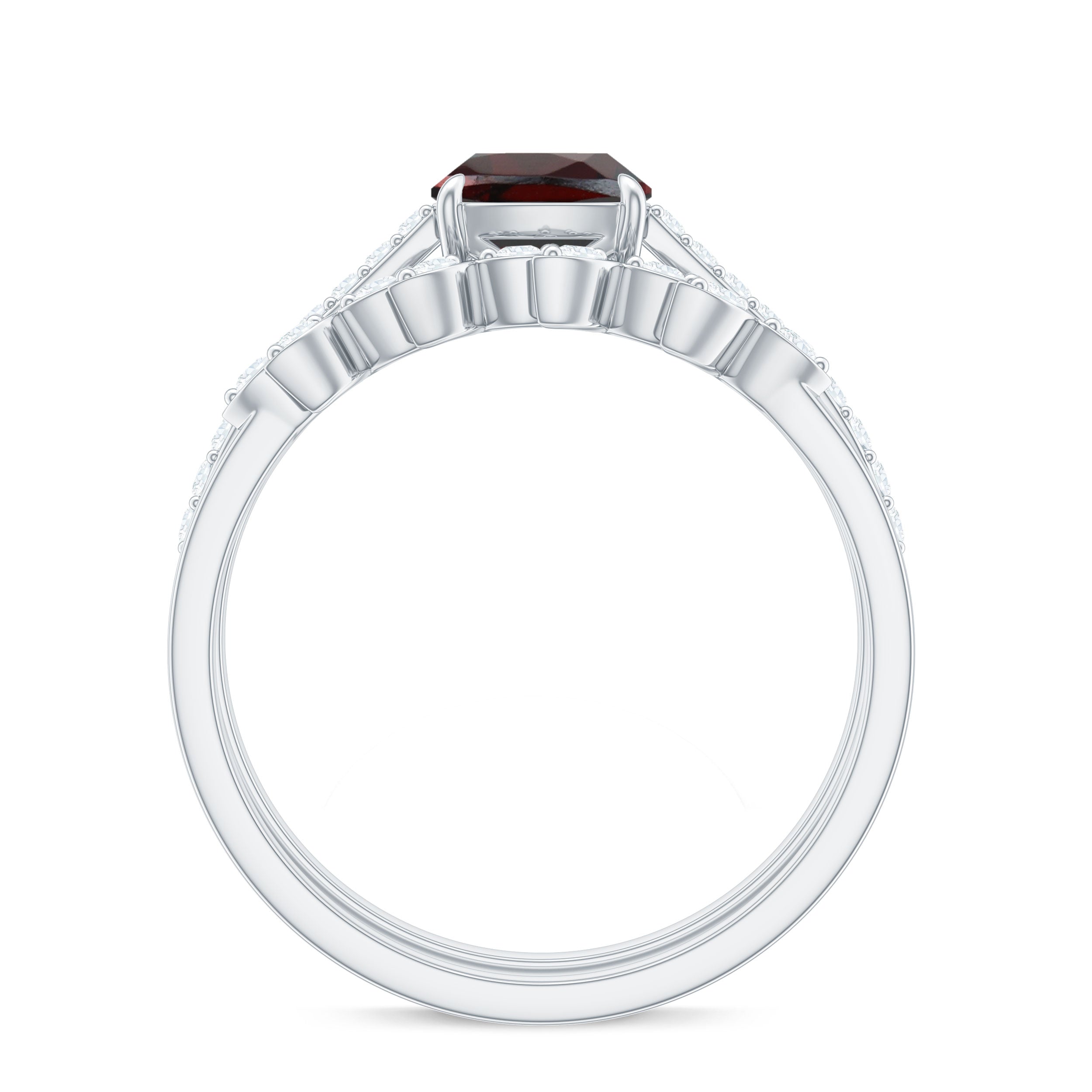 3.2 Carat Natural Cushion Cut Garnet Diamond Wedding Bridal Ring Set of 2