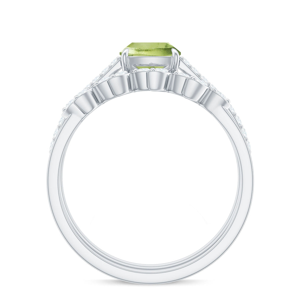 Certified Real 2 Carat Cushion Cut Peridot Engagement Ring with Diamond Enhancer