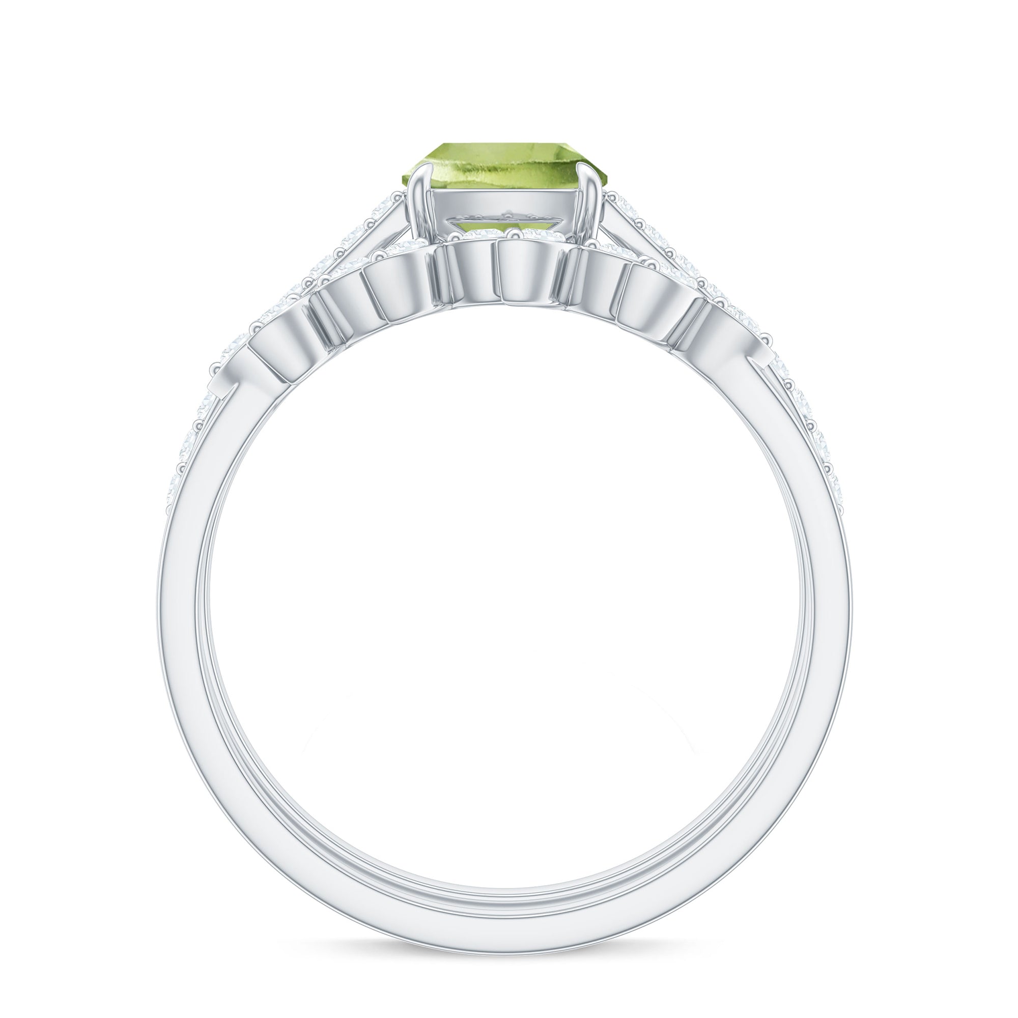 Certified Real 2 Carat Cushion Cut Peridot Engagement Ring with Diamond Enhancer
