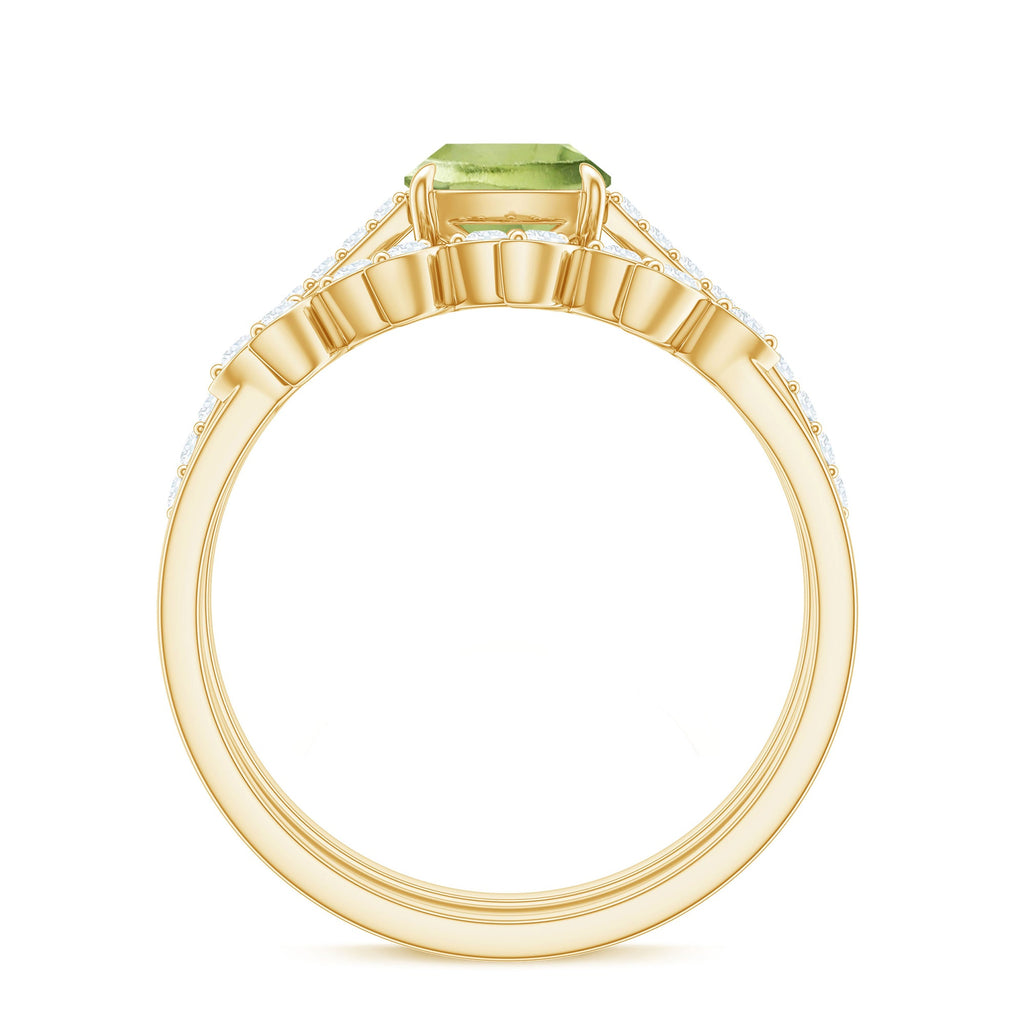 Certified Real 2 Carat Cushion Cut Peridot Engagement Ring with Diamond Enhancer