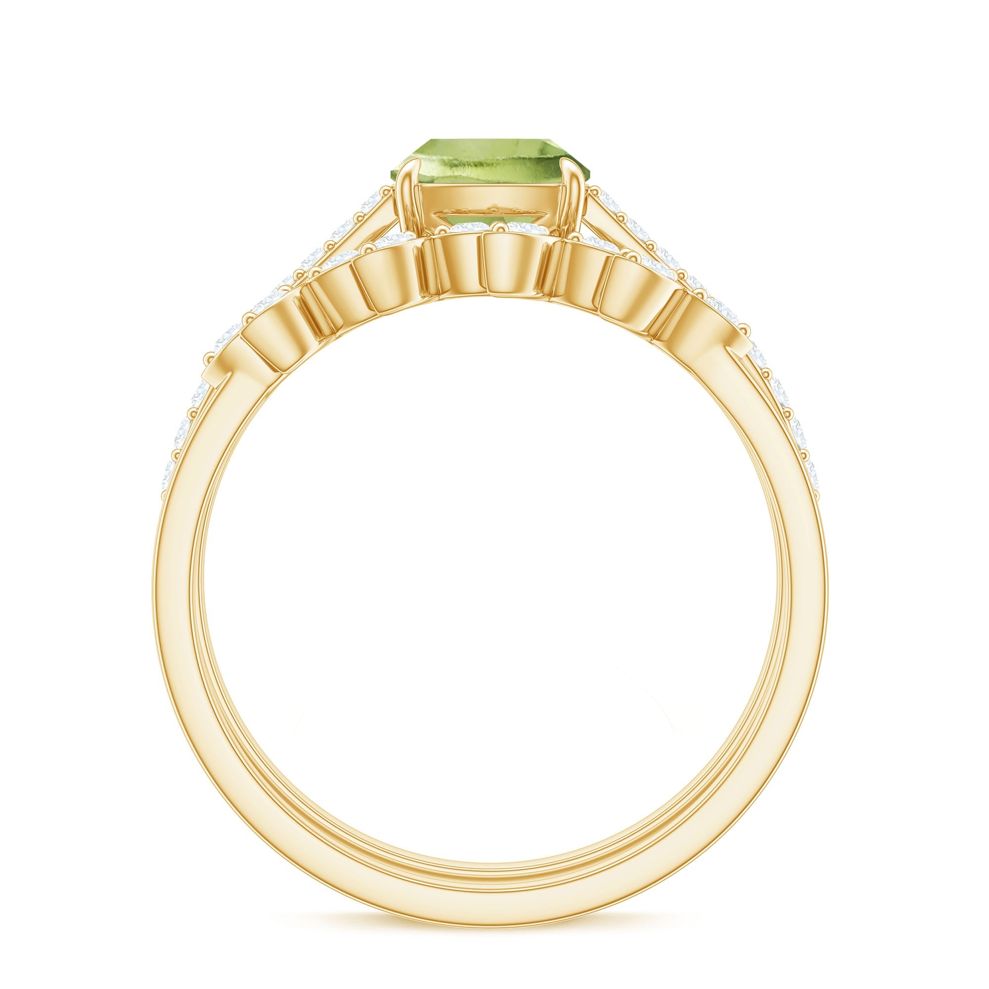 Certified Real 2 Carat Cushion Cut Peridot Engagement Ring with Diamond Enhancer