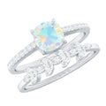 0.8 Carat Cushion Cut Ethiopian Opal Solitaire Ring Set with Diamond Stackable Band
