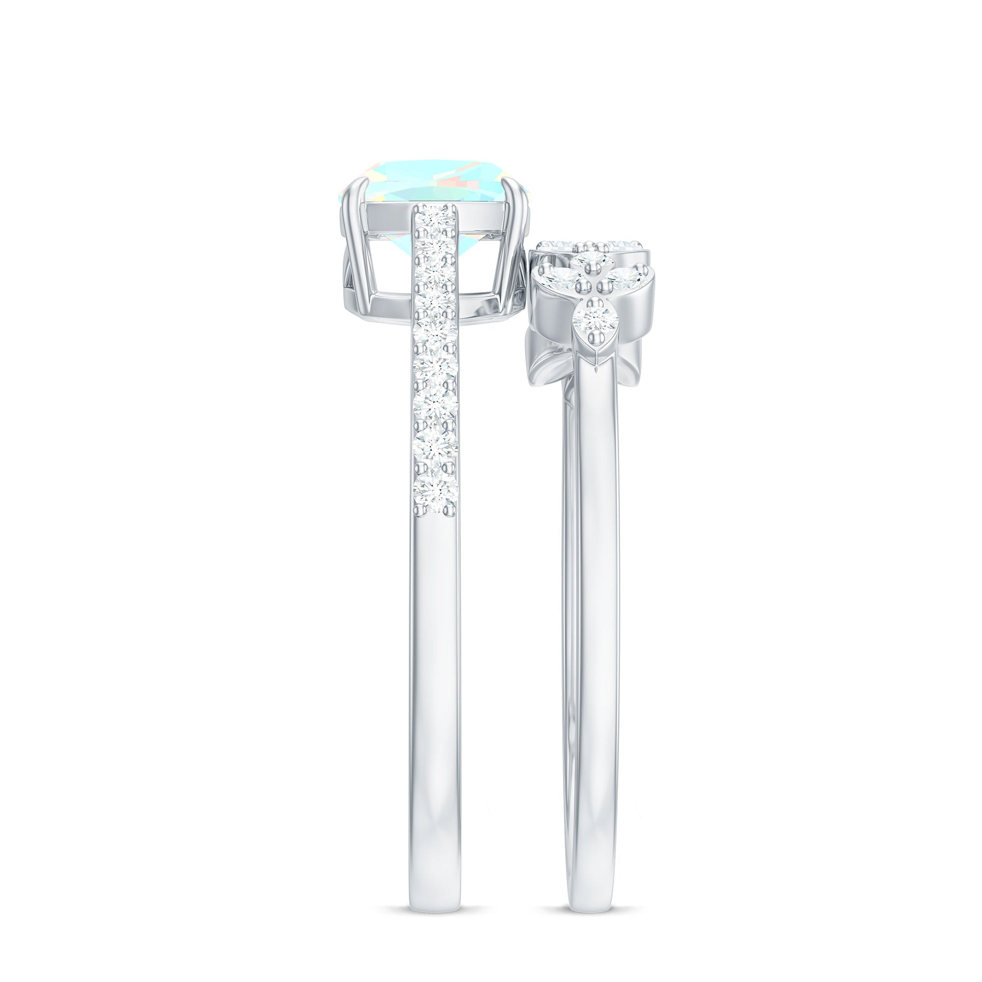 0.8 Carat Cushion Cut Ethiopian Opal Solitaire Ring Set with Diamond Stackable Band