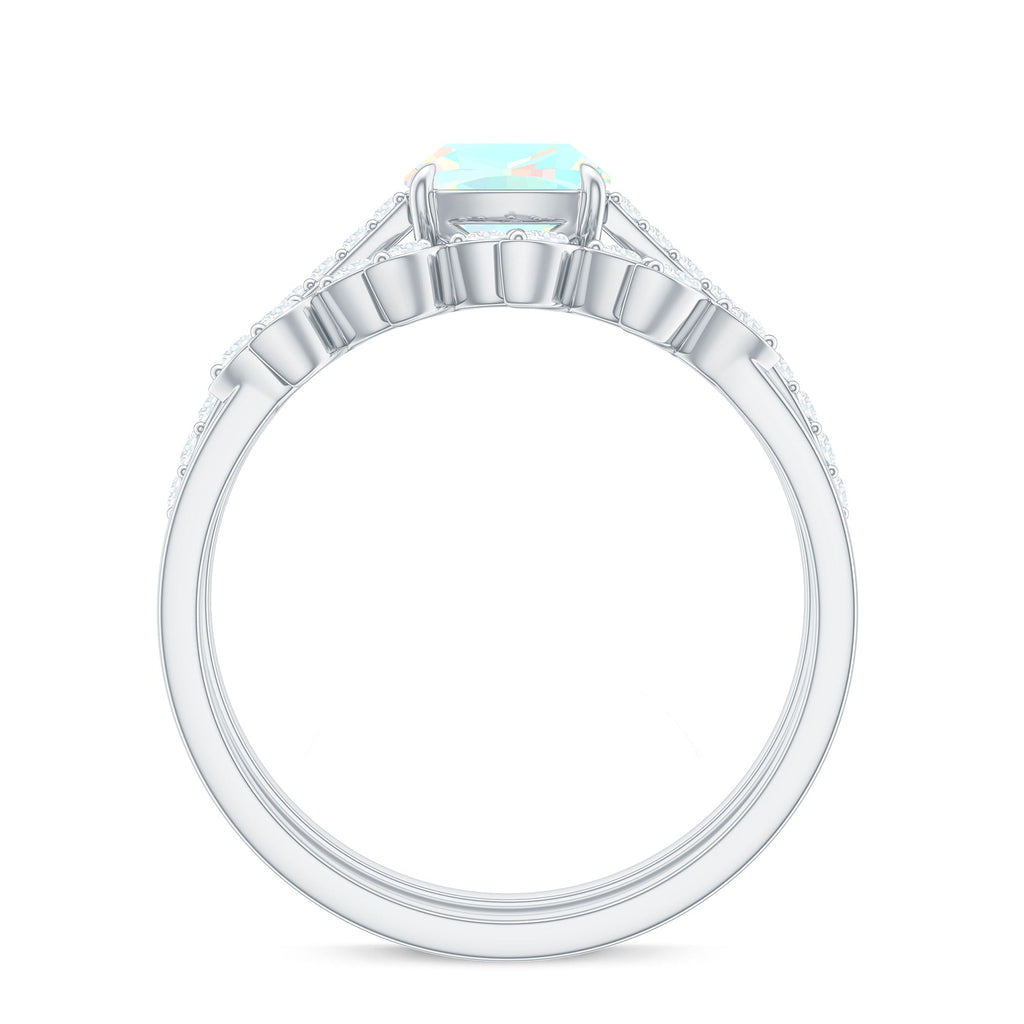 0.8 Carat Cushion Cut Ethiopian Opal Solitaire Ring Set with Diamond Stackable Band