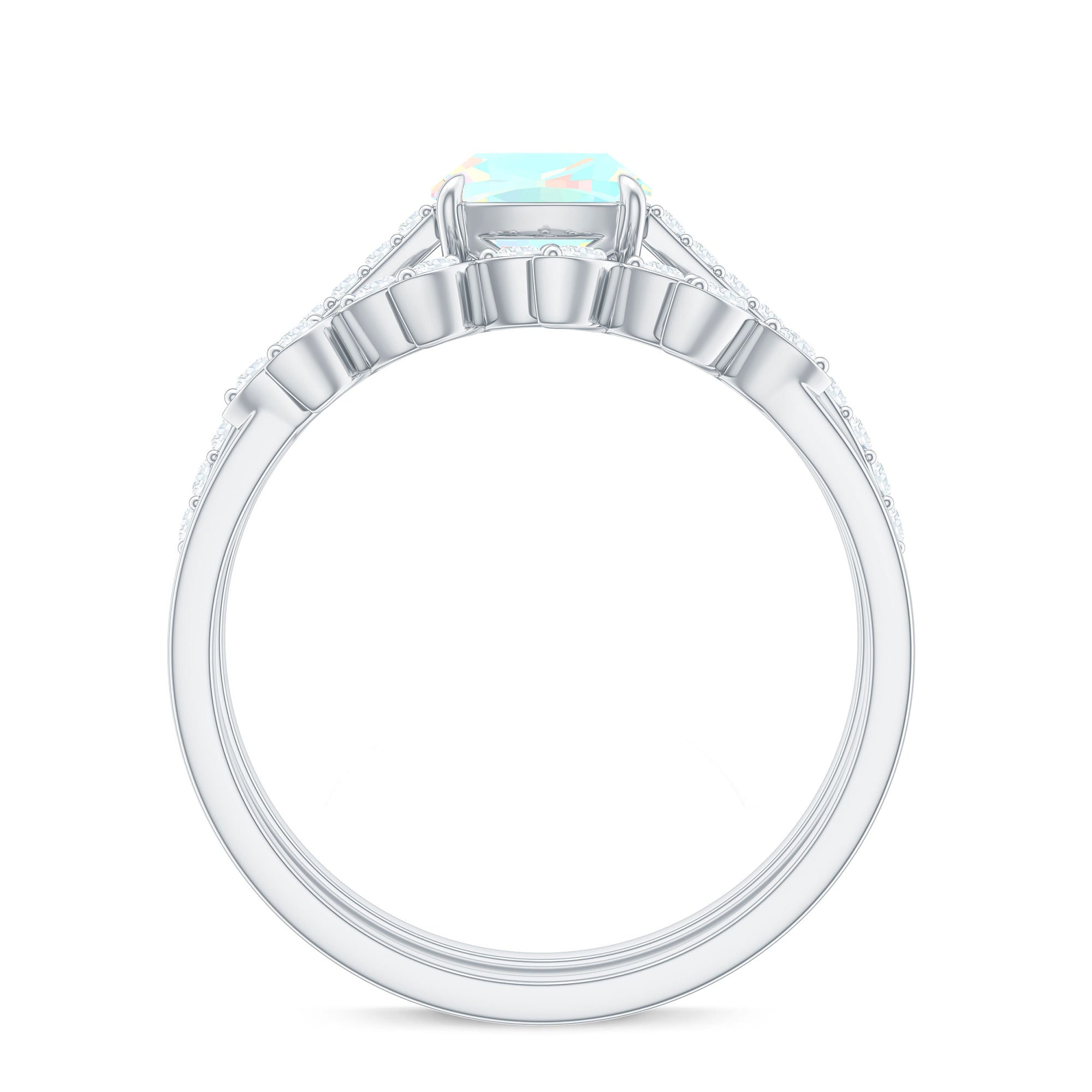 0.8 Carat Cushion Cut Ethiopian Opal Solitaire Ring Set with Diamond Stackable Band