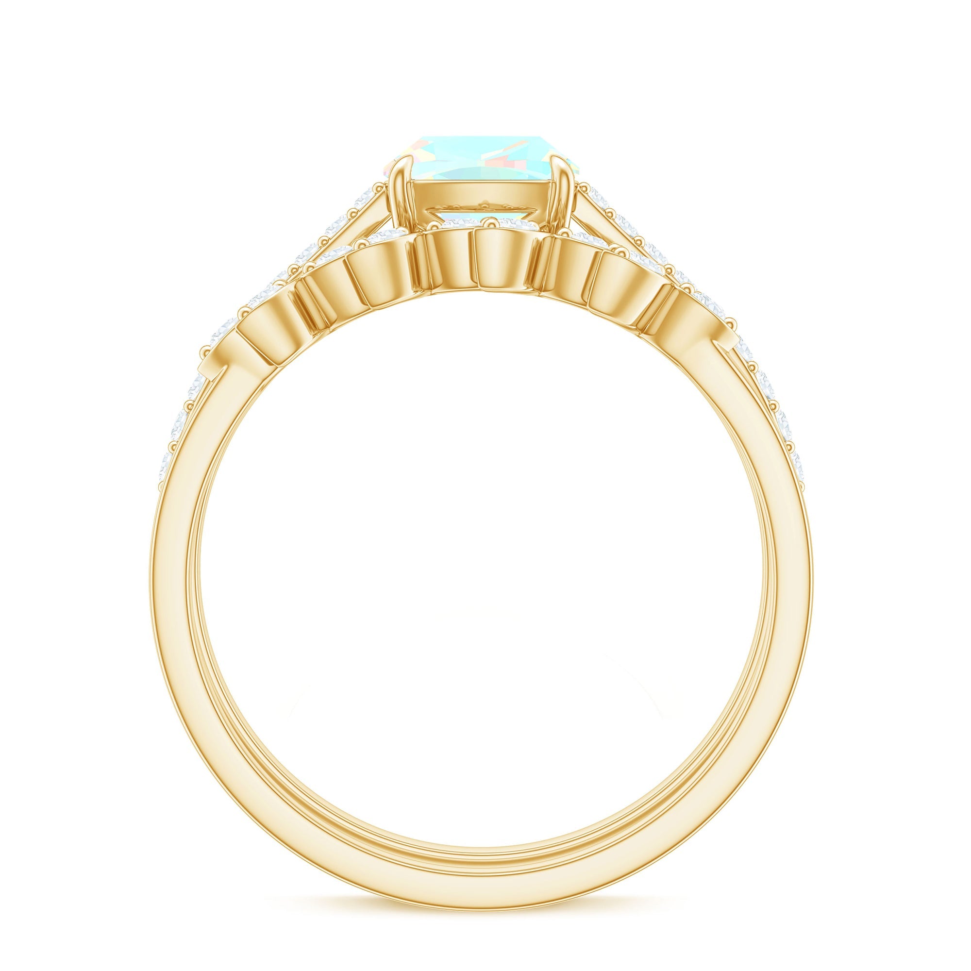 0.8 Carat Cushion Cut Ethiopian Opal Solitaire Ring Set with Diamond Stackable Band