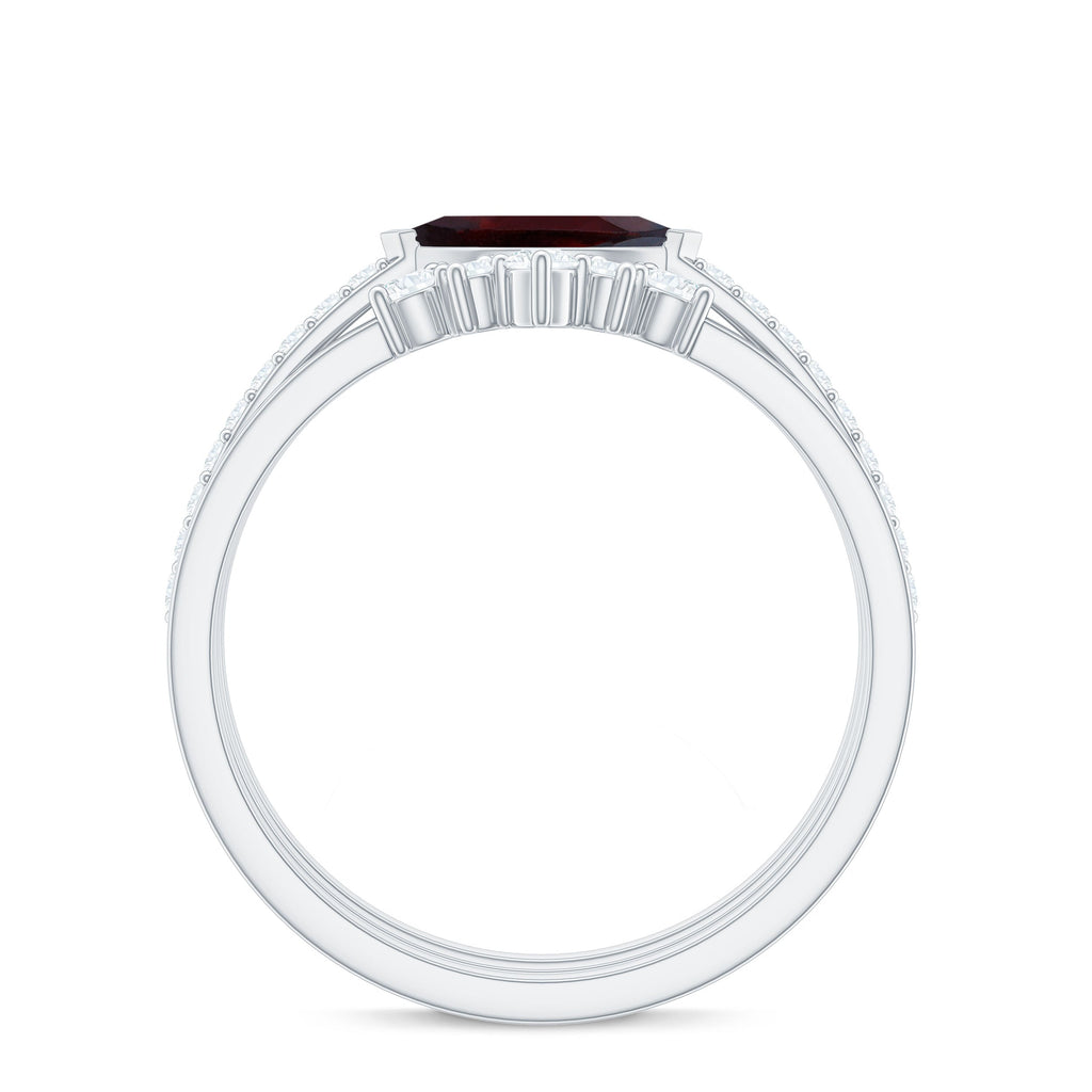Natural 0.7 Carat Garnet Marquise Engagement Wedding Ring Set of 3 with Diamond