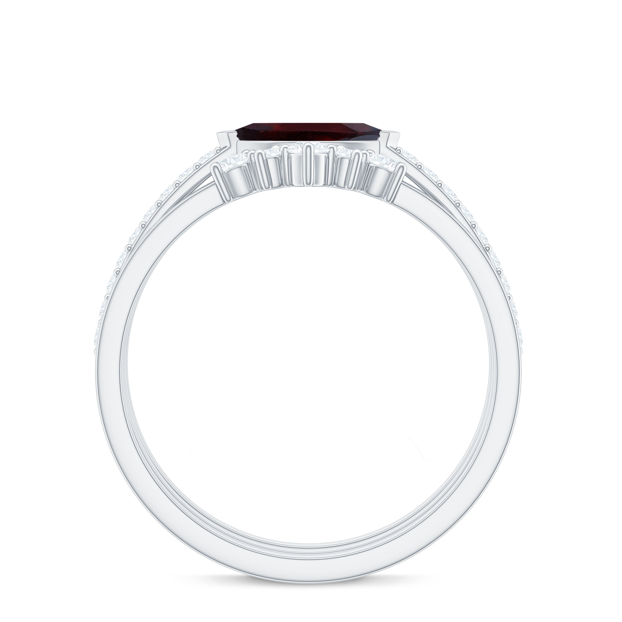 Natural 0.7 Carat Garnet Marquise Engagement Wedding Ring Set of 3 with Diamond