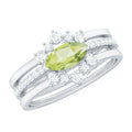 0.7 Carat East West Style Peridot 3 Piece Bridal Ring Set with Diamond