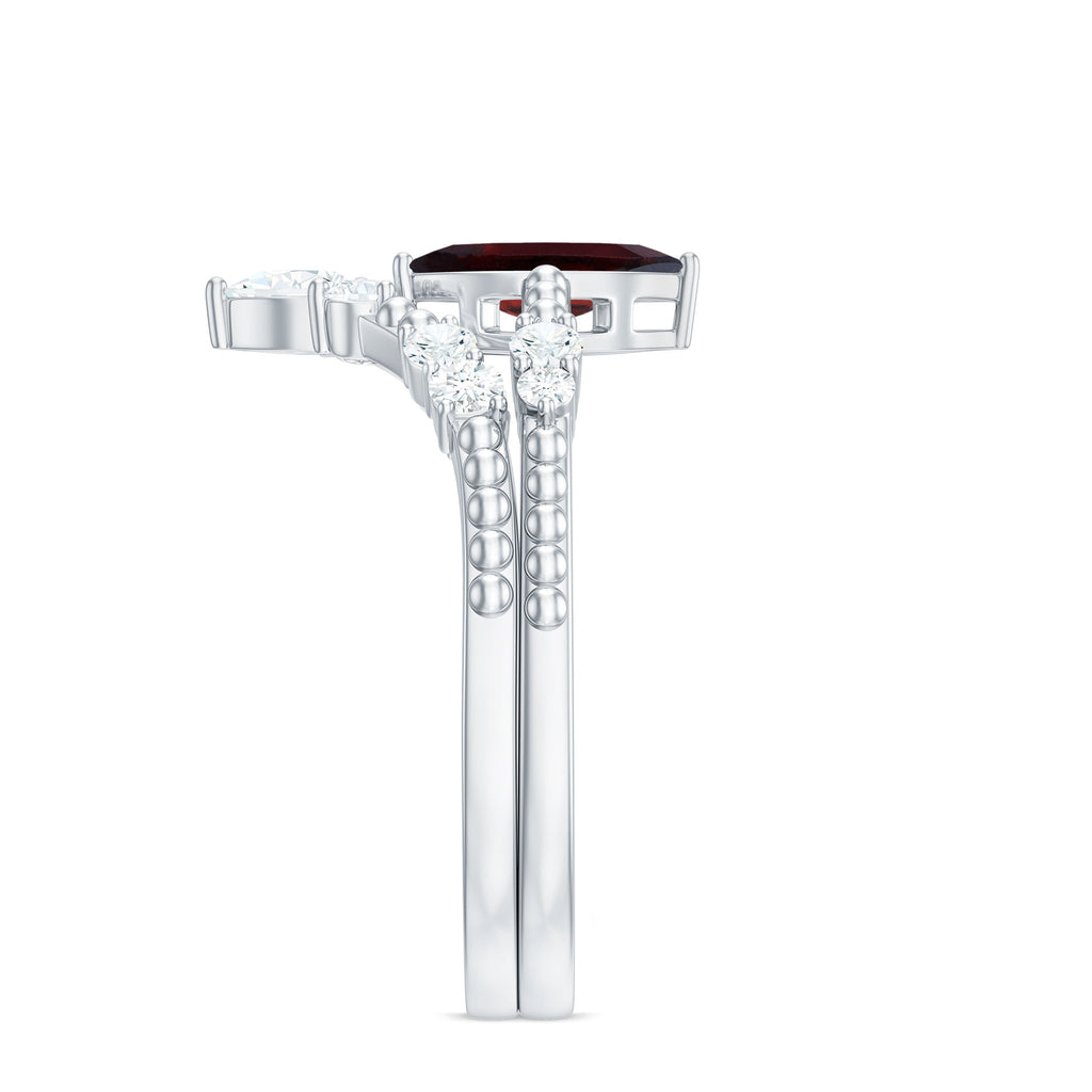 Certified Real Marquise Garnet Diamond Wedding Bridal Ring Set