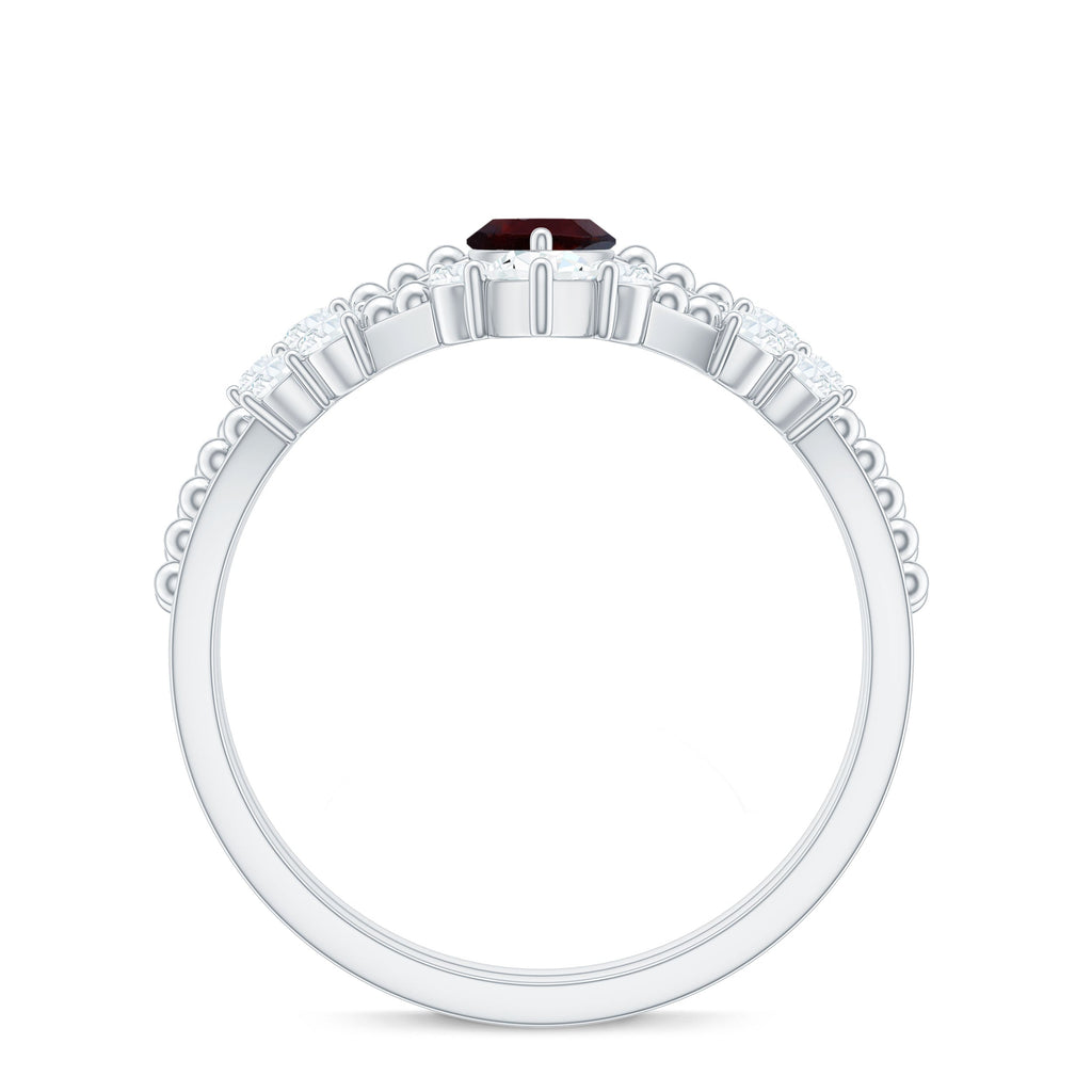 Certified Real Marquise Garnet Diamond Wedding Bridal Ring Set
