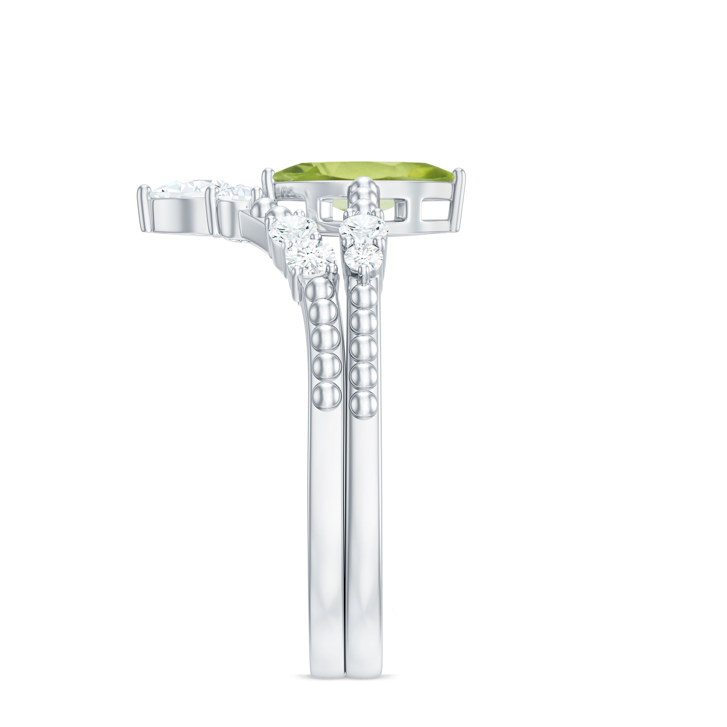 Natural Peridot Marquise Engagement Ring With Wedding Band