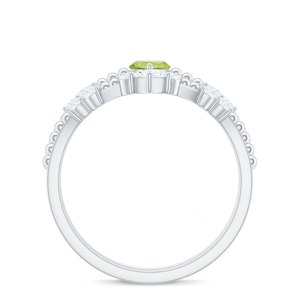 Natural Peridot Marquise Engagement Ring With Wedding Band