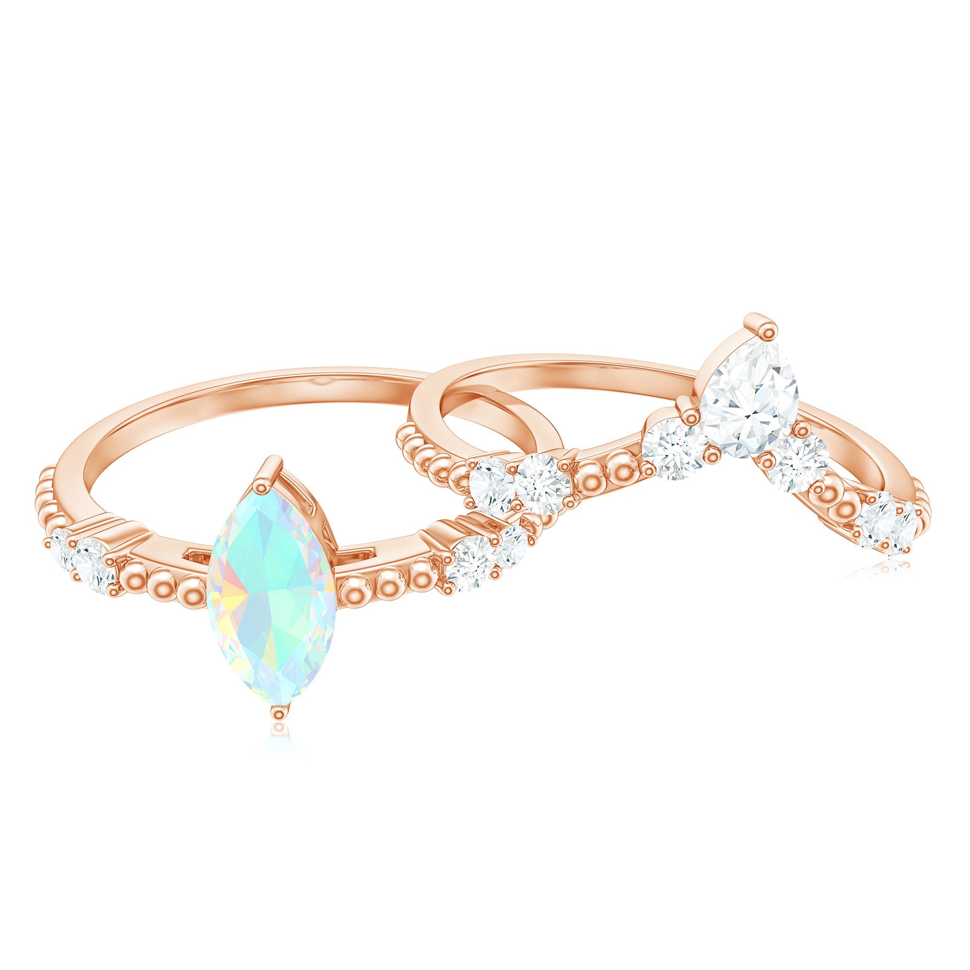Certified 0.5 Carat Real Ethiopian Opal Marquise Engagement Wedding Ring Set of 2