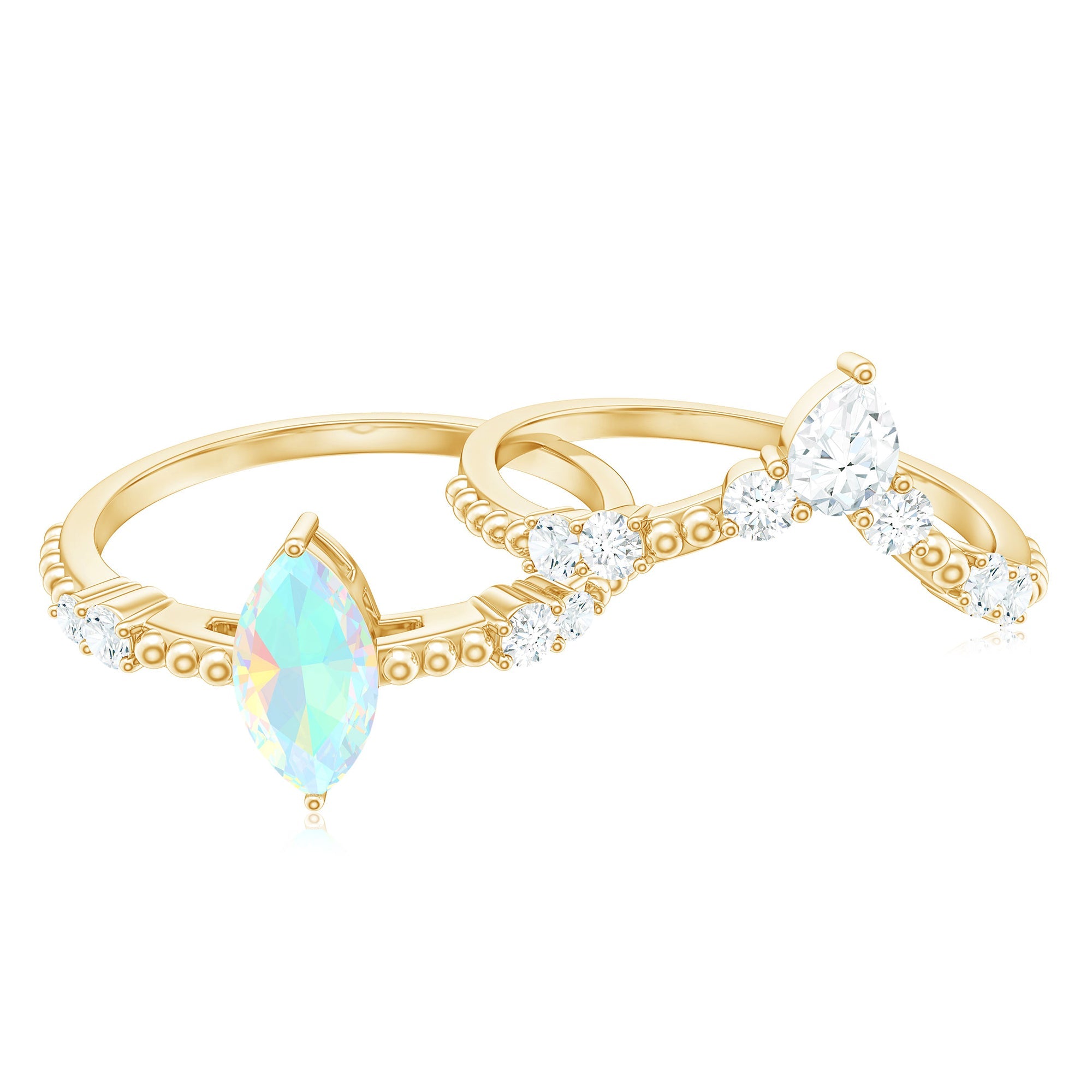 Certified 0.5 Carat Real Ethiopian Opal Marquise Engagement Wedding Ring Set of 2