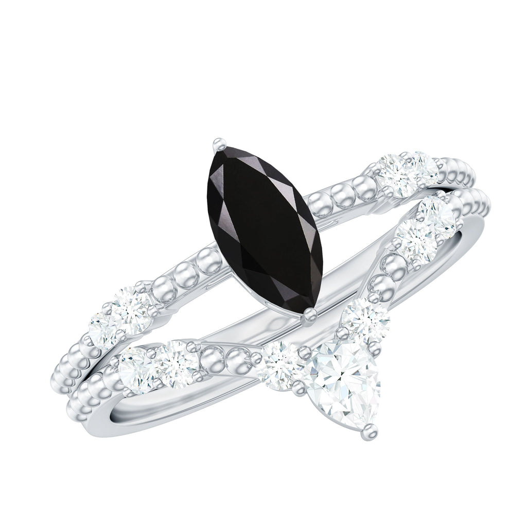 Natural Black Spinel Wedding Engagement Ring Set with Moissanite