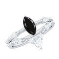 Natural Black Spinel Wedding Engagement Ring Set with Moissanite
