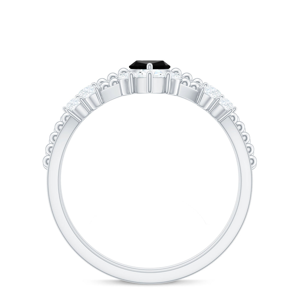 Natural Black Spinel Wedding Engagement Ring Set with Moissanite