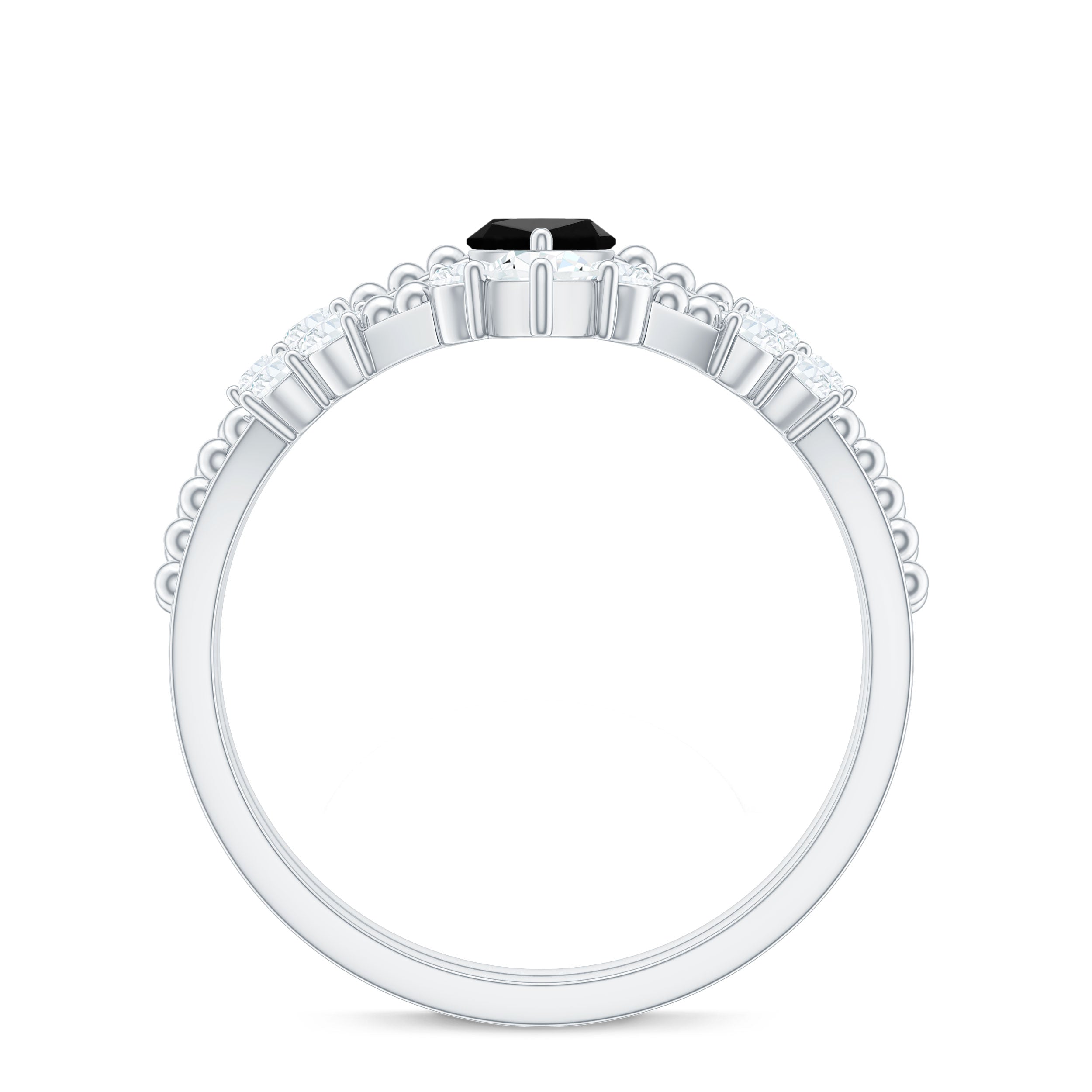 Natural Black Spinel Wedding Engagement Ring Set with Moissanite