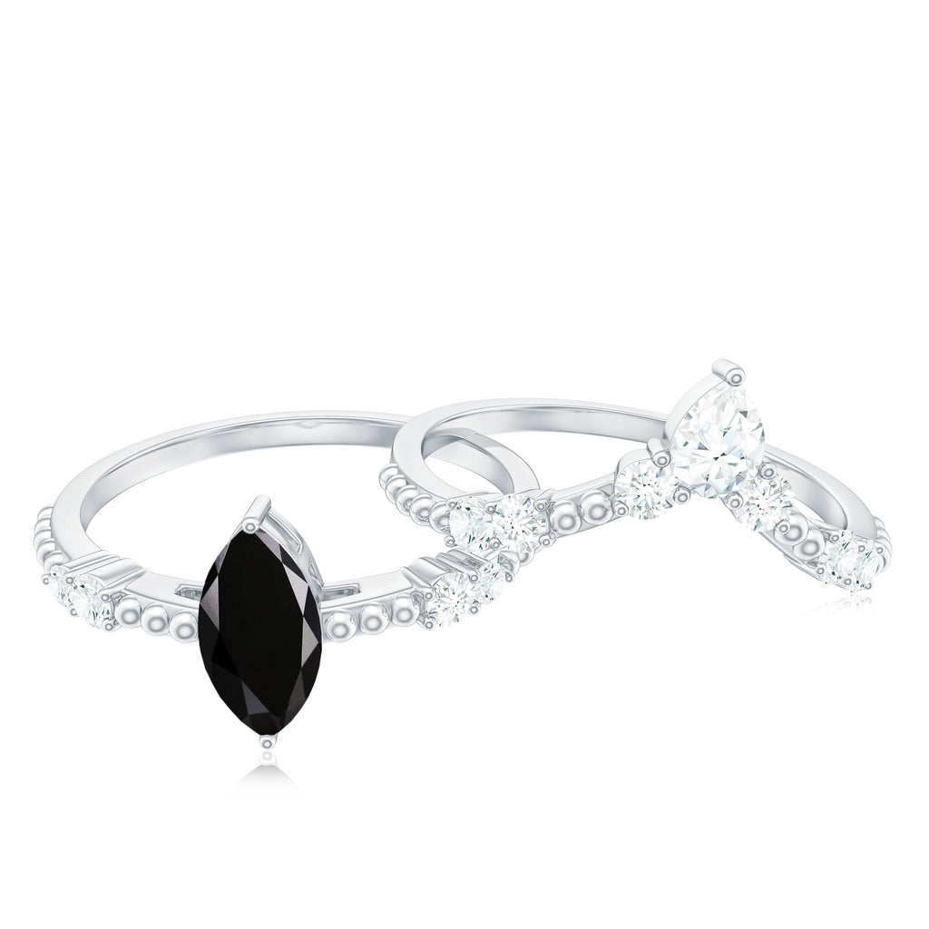 Natural Black Spinel Wedding Engagement Ring Set with Moissanite