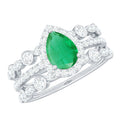 Natural 0.6 Carat Emerald Teardrop Engagement Ring and Wedding Band Set of 3