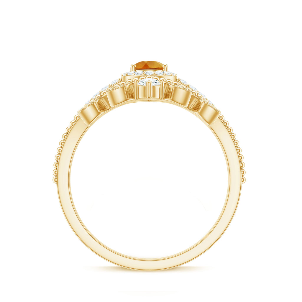 Certified Citrine and Diamond Teardrop Engagement Ring with Enhancer