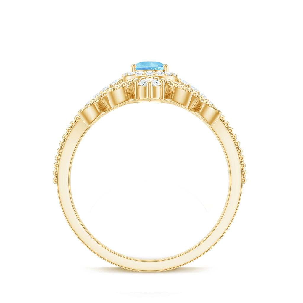 Vintage Looking Aquamarine and Diamond Teardrop Wedding Ring Set for Women