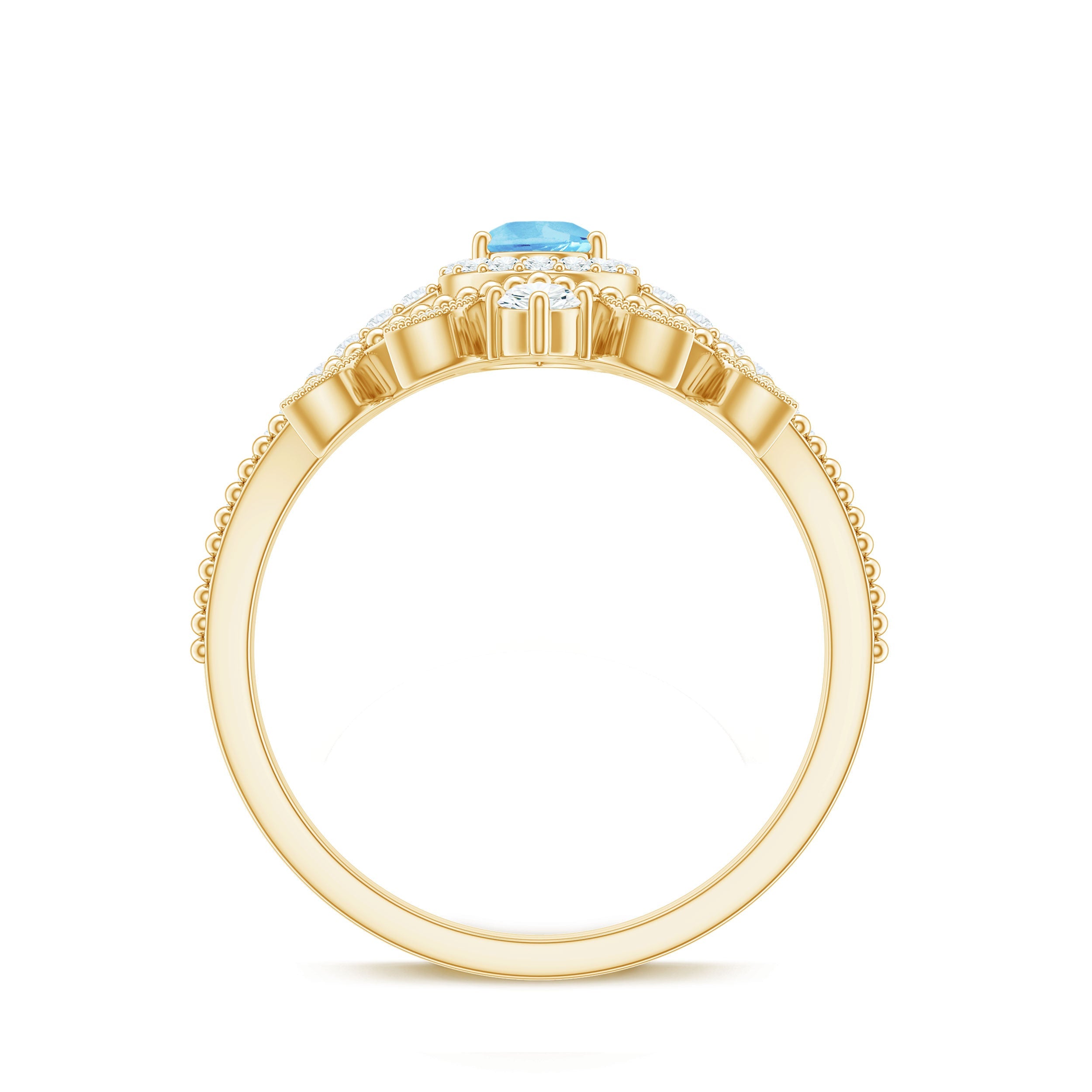 Vintage Looking Aquamarine and Diamond Teardrop Wedding Ring Set for Women