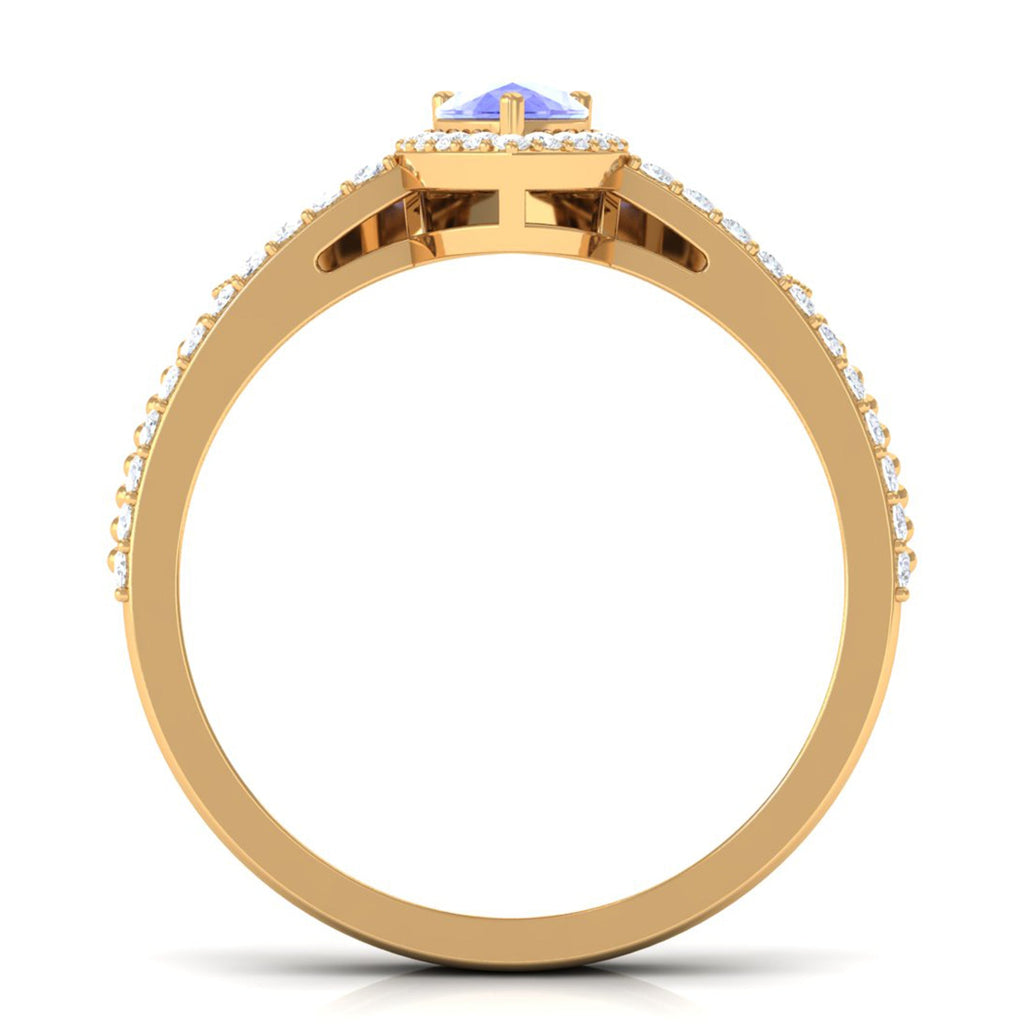 0.8 Carat Vintage Looking Tanzanite Diamond Wedding Bridal Ring Set of 2