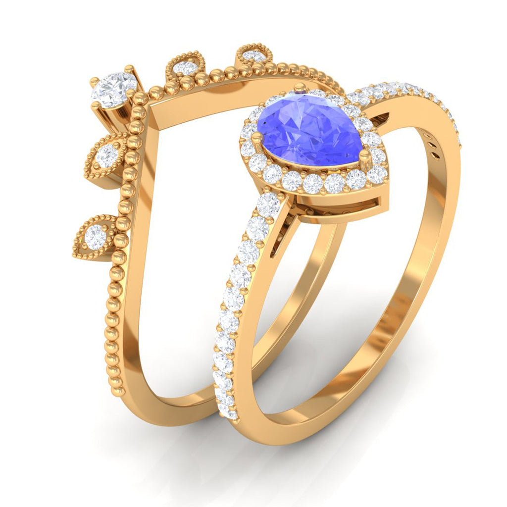0.8 Carat Vintage Looking Tanzanite Diamond Wedding Bridal Ring Set of 2