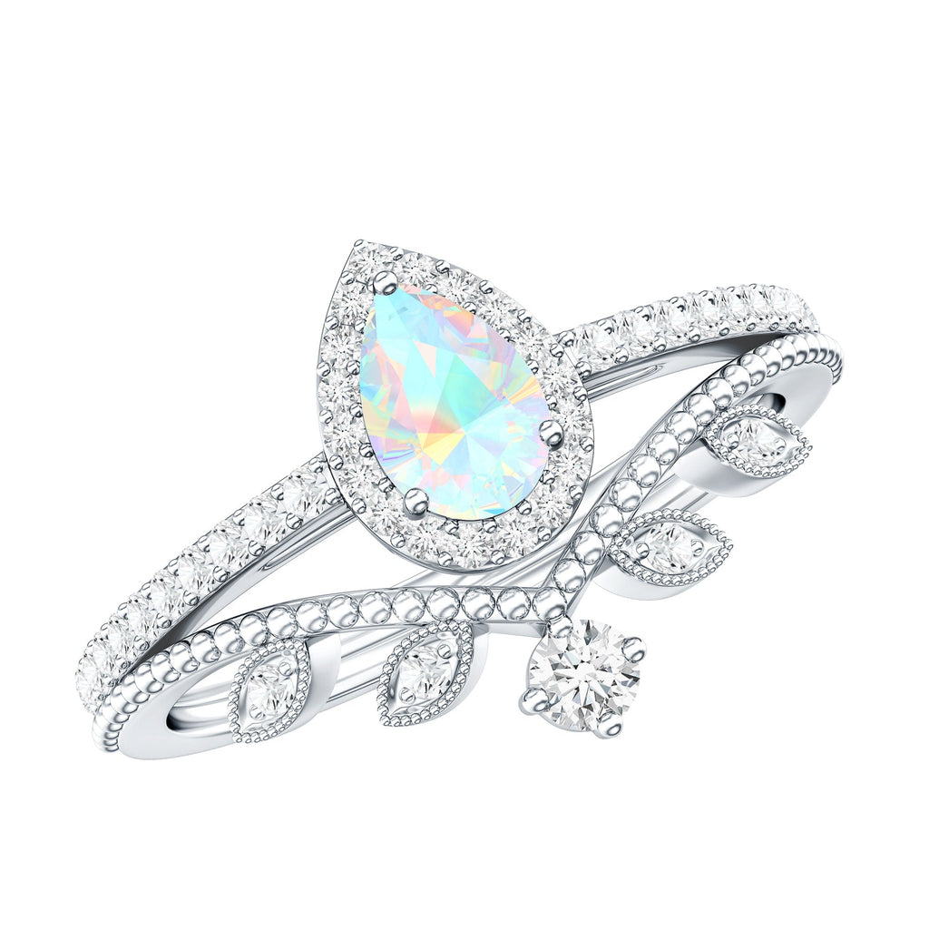 Vintage Inspired Ethiopian Opal Diamond Designer Bridal Ring Set