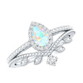 Vintage Inspired Ethiopian Opal Diamond Designer Bridal Ring Set
