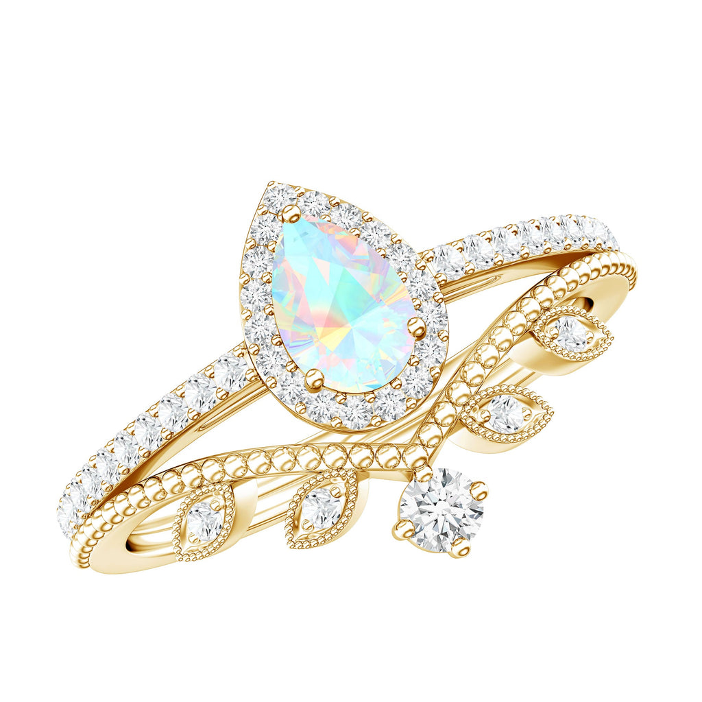 Vintage Inspired Ethiopian Opal Diamond Designer Bridal Ring Set