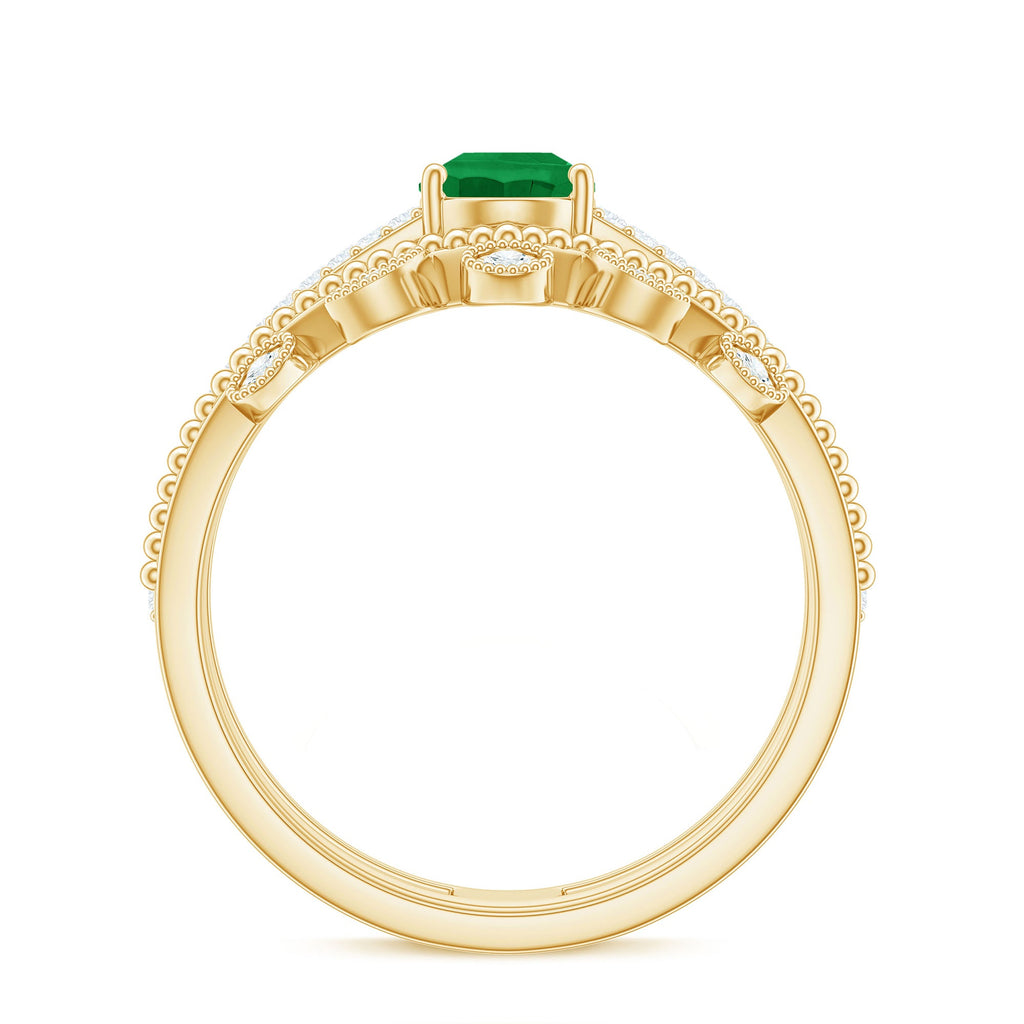 Vintage Style Emerald Diamond Wedding Bridal Ring Set