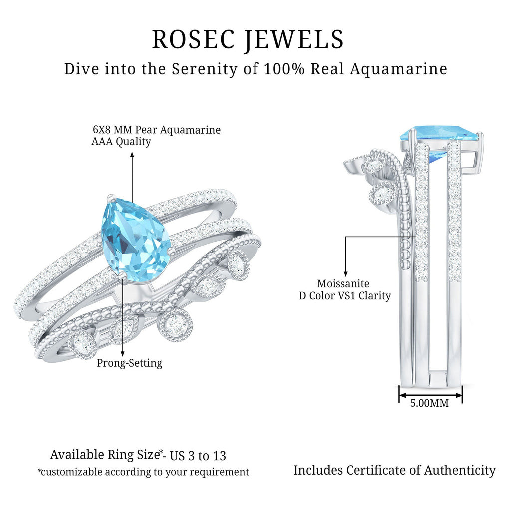 1 Carat Aquamarine and Diamond Teardrop Engagement Ring with Enhancer